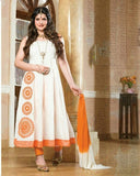 Heavy Work Anarkali Style Collection - Half White, Orange And Golden Ready To Stitch Material - Half White, Orange And Golden Beautiful Anarkali Style Long Salwars With Dazzling Embroidery Work / Party / Special Occasions / Wedding / Casual - Boutique4India Inc.