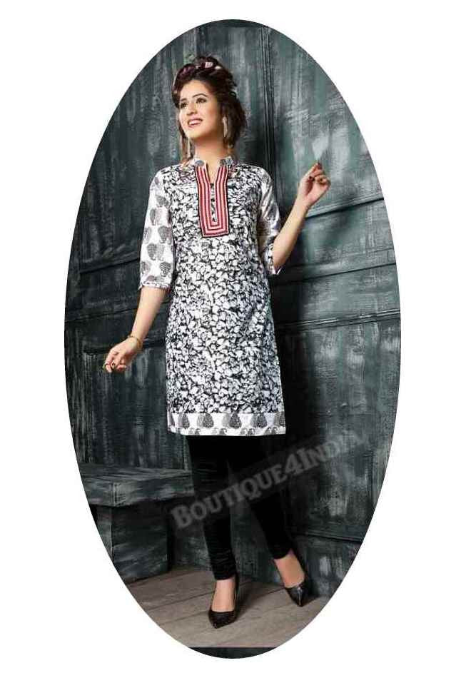 Black Ravishing Printed Cotton Kurti