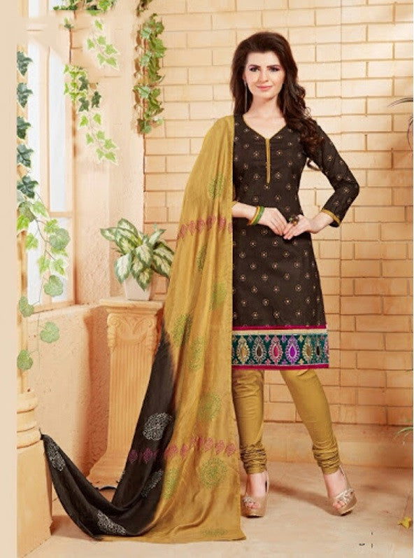 Elegant Embroidery Work Salwar Collection - Coffee Brown And Golden Ready To Stitch Material - Coffee Brown And Golden Simple And Beautiful Embroidery Work And Unique Color Combination Salwar Suits / Party / Festivals / Special Occasions /Casual - Boutique4India Inc.