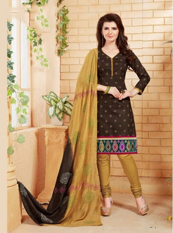 Elegant Embroidery Work Salwar Collection - Coffee Brown And Golden  Ready To Stitch Material - Coffee Brown And Golden Simple And Beautiful Embroidery Work And Unique Color Combination Salwar Suits / Party / Festivals / Special Occasions /Casual - Boutique4India Inc.