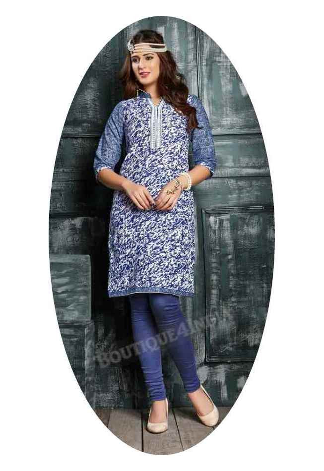 Blue Ravishing Printed Cotton Kurti