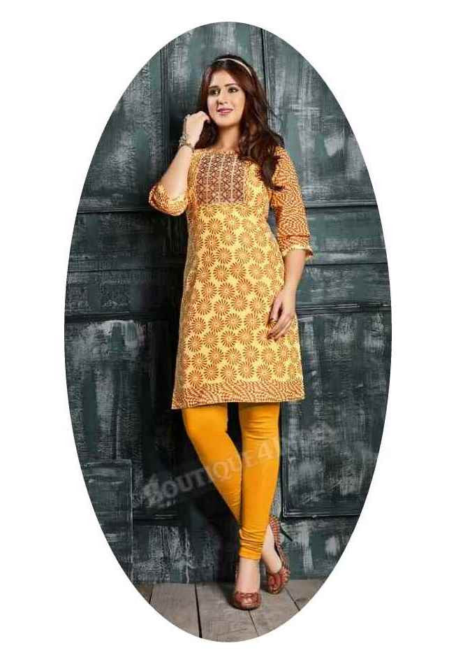 Light yellow Ravishing Printed Cotton Kurti