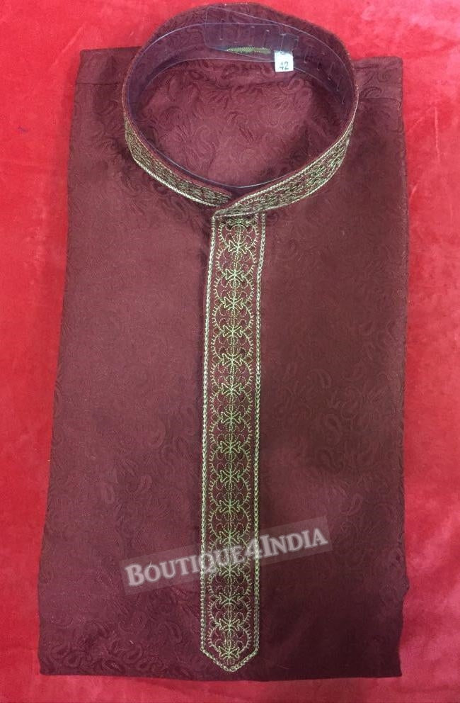 Maroon Silk Cotton Men's Kurta pyjama