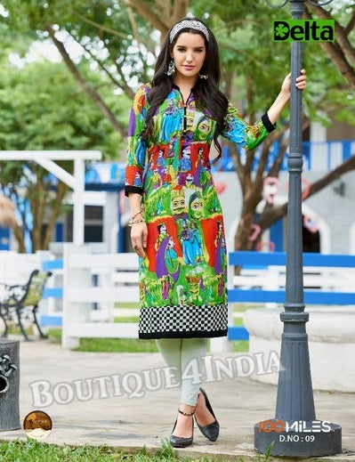 Self Design and printed Cotton Kurti