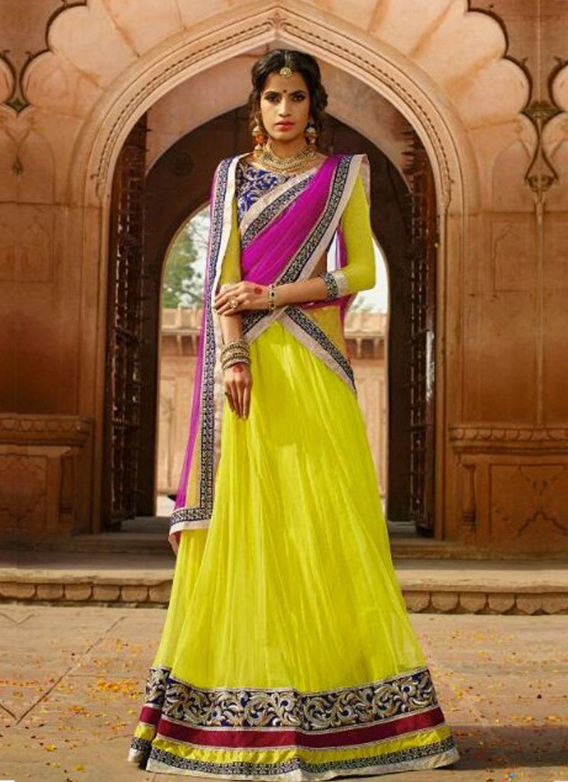 Yellow net party wear lehenga choli