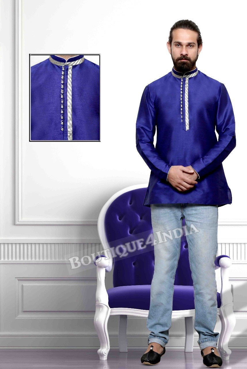 Navy Silk Cotton Men's Kurta