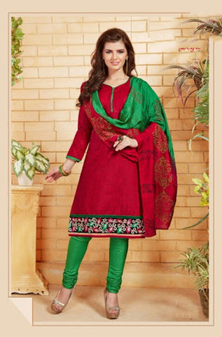 Elegant Embroidery Work Salwar Collection - Ruby Red, Green And Multi Color  Ready To Stitch Material / Simple And Beautiful Embroidery Work And Unique Color Combination Salwar Suits / Party / Festivals / Special Occasions /Casual - Ready to Stitch - Boutique4India Inc.