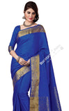 Jacquard Silk Saree in Blue and Golden - Boutique4India Inc.