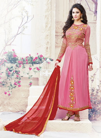 Pink Georgette Straight Salwar Suit