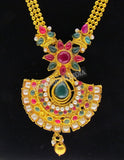 Antique gold styled and green kemp haaram Indian necklace and jhumkis