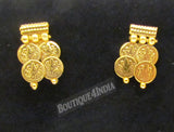 Two layered coin ginni gold plated temple antique necklace earring set