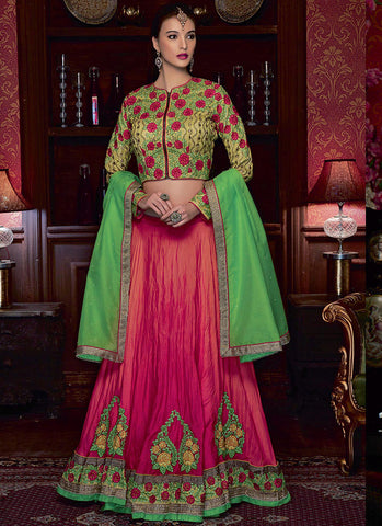 Pink Satin Jacket style Grand Bridal Lehenga Choli