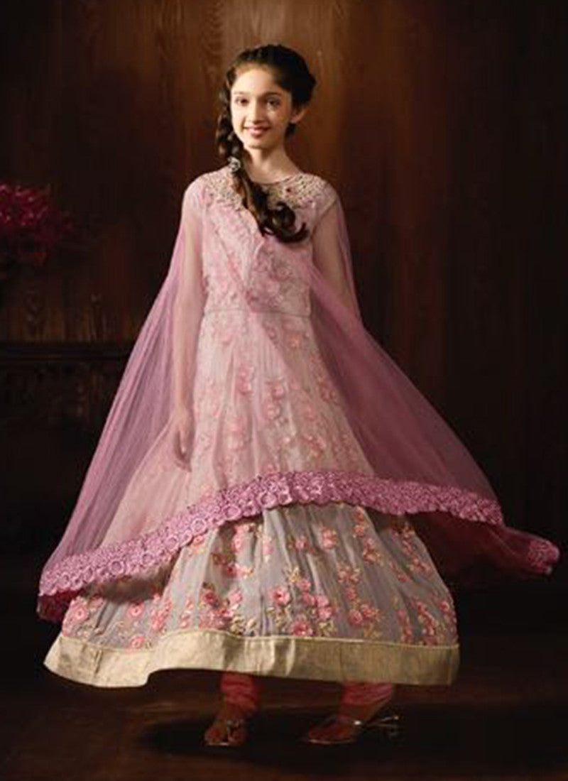 Girl's Pink Georgette Anarkali Suit