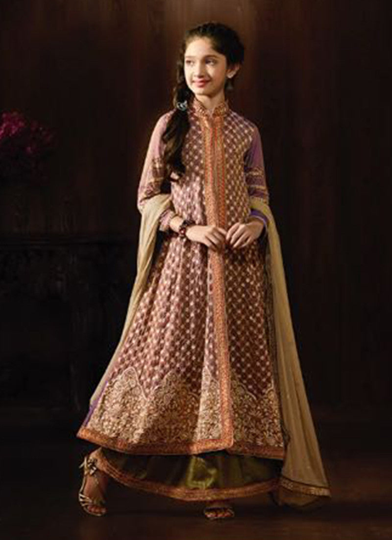 Girl's Brown Georgette Anarkali Suit