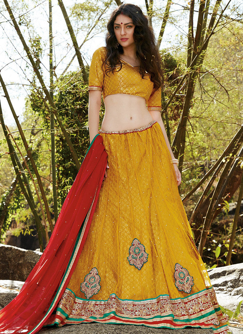 Yellow Net Embroidered Wedding Lehenga Choli