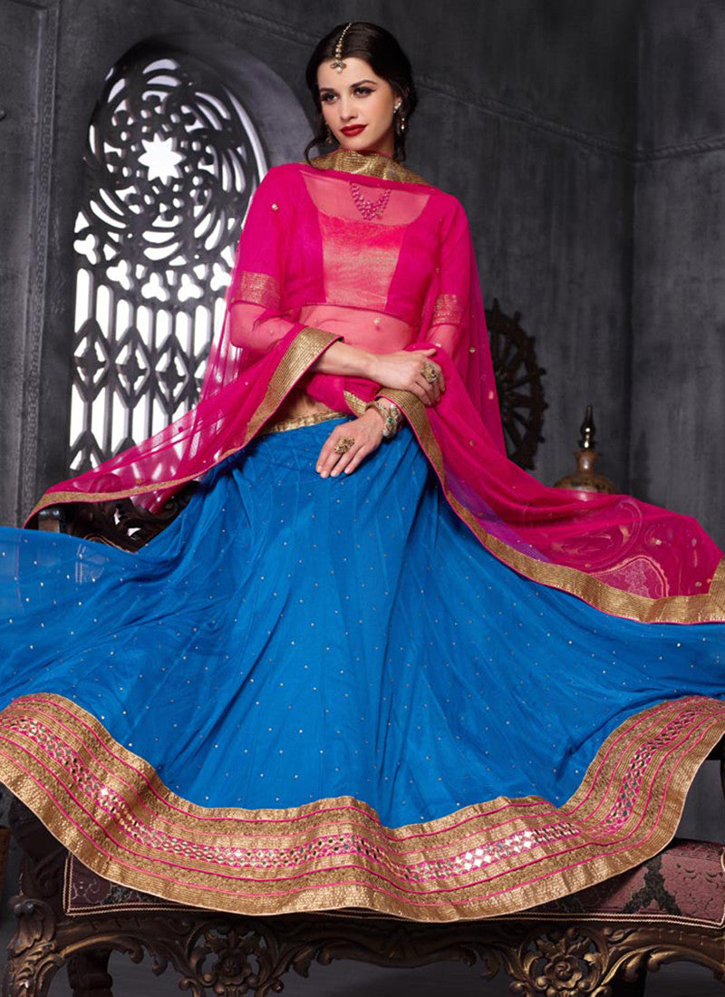 Dark blue Net Embroidered Wedding Lehenga Choli