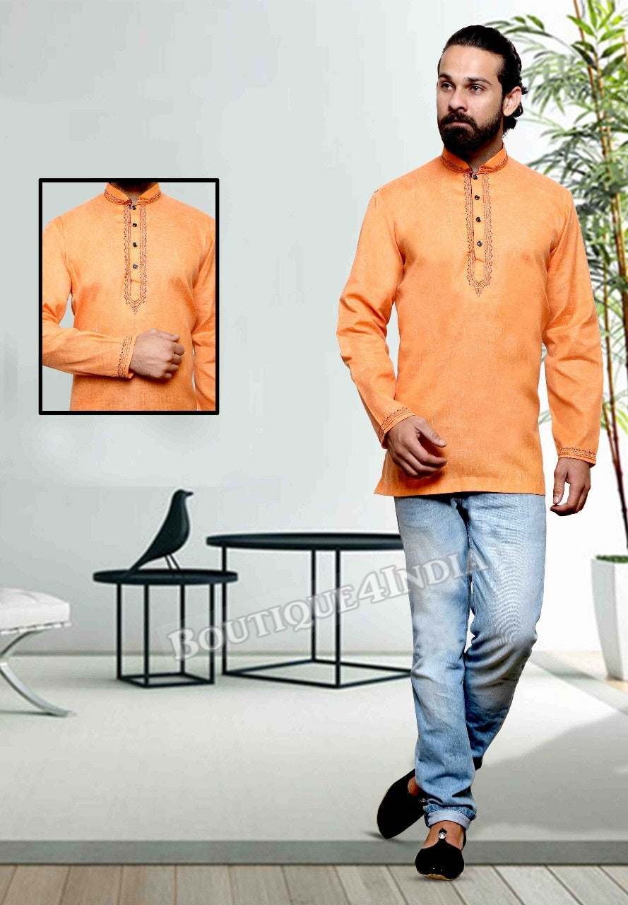 Saffron Cotton Men's Kurta