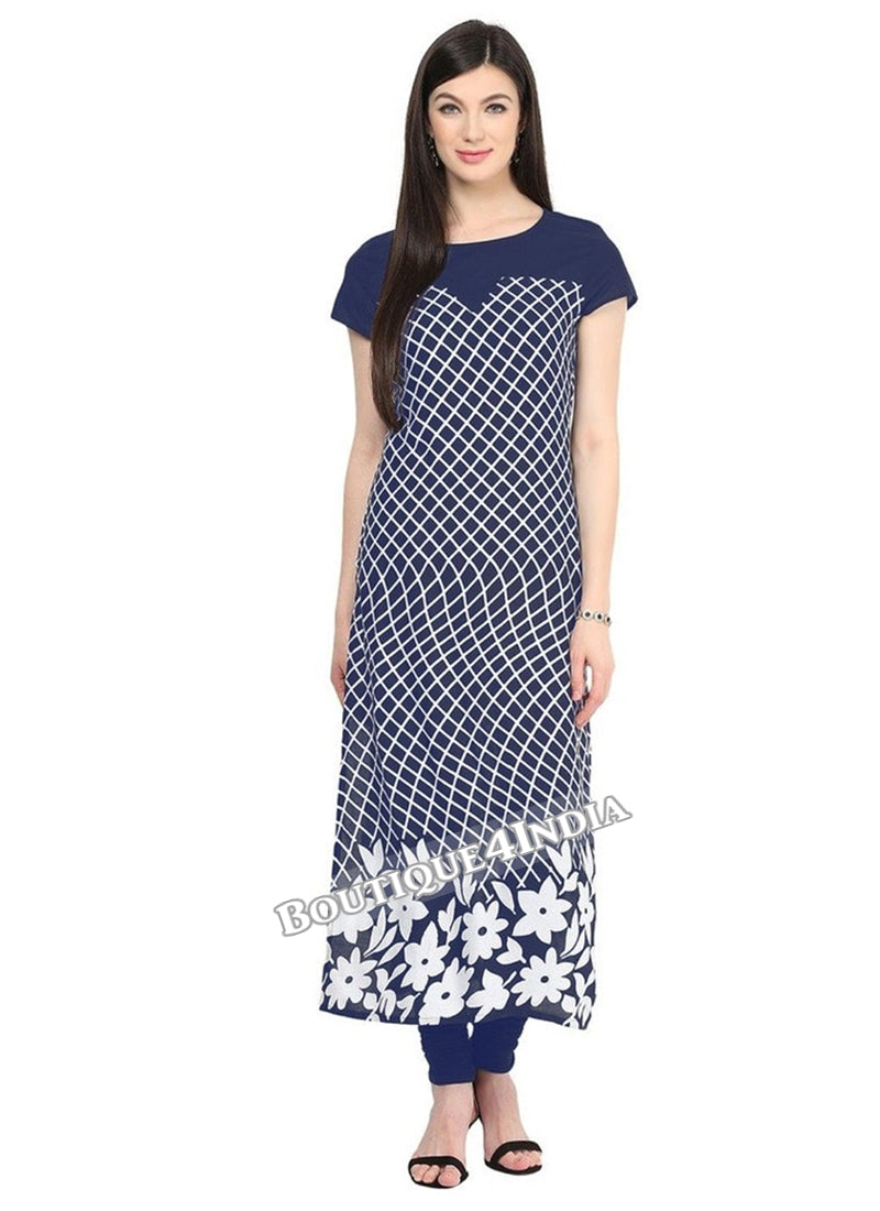 Navy Blue Crepe Casual wear Printed Kurti