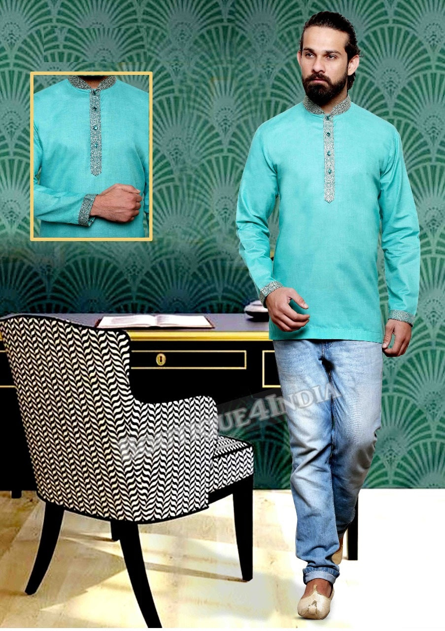 Green Cotton Men's Kurta