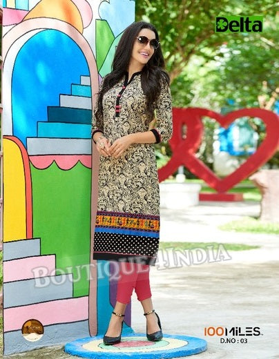 multicolor Self Design and printed Cotton Kurti