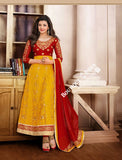 2-1 Salwar And Lehenga Heavy Work Wedding Designer Collection - Golden Yellow And Maroon Resplendent Unique Designer Wear Salwar Convertible Lehenga / Party Wear / Wedding / Special Occasions / Festivals - Semi Stitched, Blouse - Ready to Stitch - Boutique4India Inc.