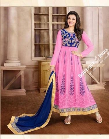 2-1 Salwar And Lehenga Heavy Work Wedding Designer Collection - Angelic Pink, Royal Blue And Golden Resplendent Unique Designer Wear Salwar Convertible Lehenga / Party Wear / Wedding / Special Occasions / Festivals- Semi Stitched, Blouse - Ready to Stitch - Boutique4India Inc.