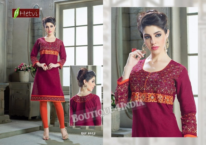 Maroon Cotton 3/4 sleeves Slub Kurti