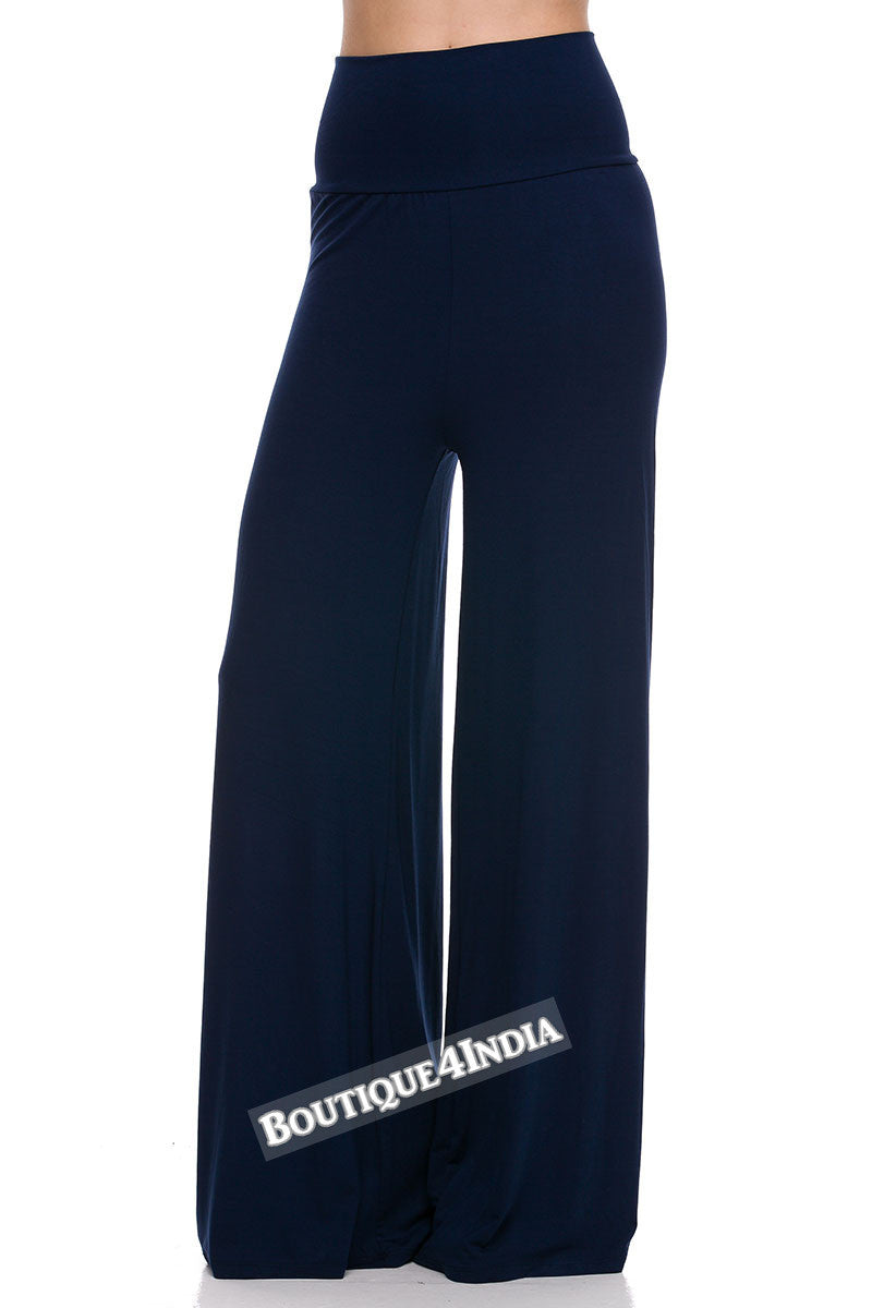 Solid Navy Modal High Waist Palazzo Pant