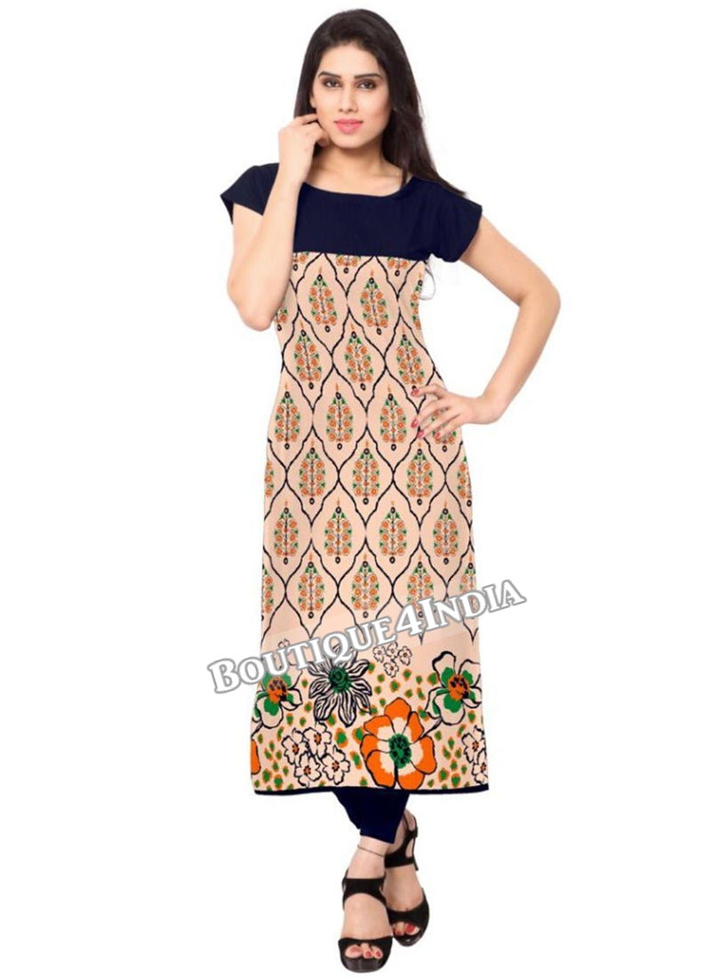 Beige Crepe Casual wear Printed Kurti