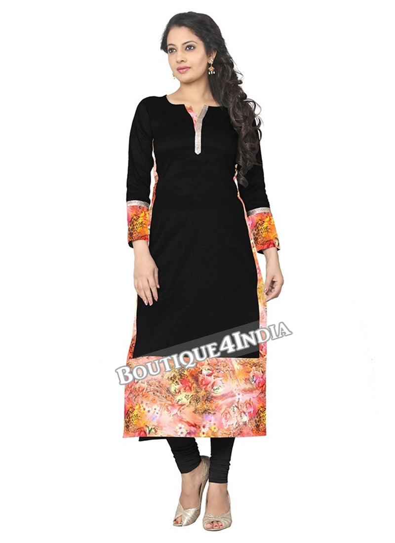 Black and orange Crepe Casual wear Printed Kurti