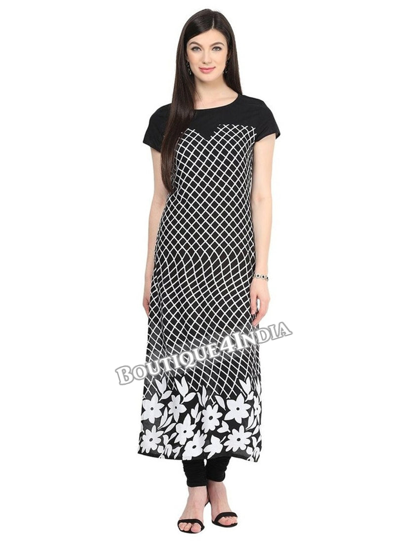 Black Crepe Casual wear Printed Kurti