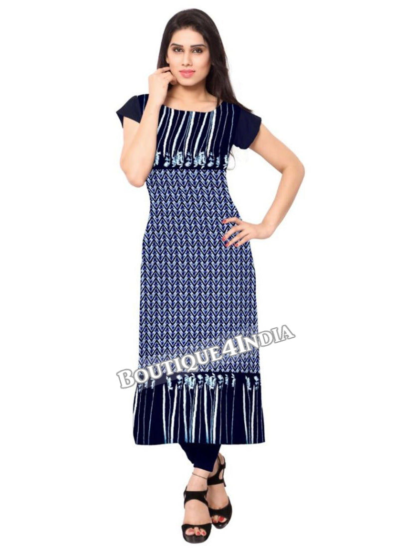 Shades of blue Crepe Casual wear Printed Kurti