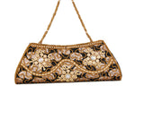 Black color Dupion Silk Clutch Bag with beads and Brocade Fabric - Boutique4India Inc.