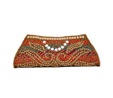 Multicolor Dupion Silk Clutch Bag with beads and Brocade Fabric - Boutique4India Inc.