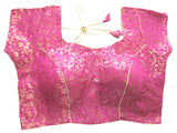 Pink color Princess cut padded Jari / Brocade ready made blouse