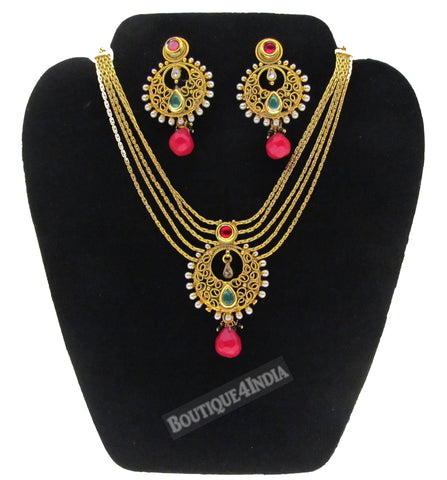 Partywear kundan necklace set with earrings set
