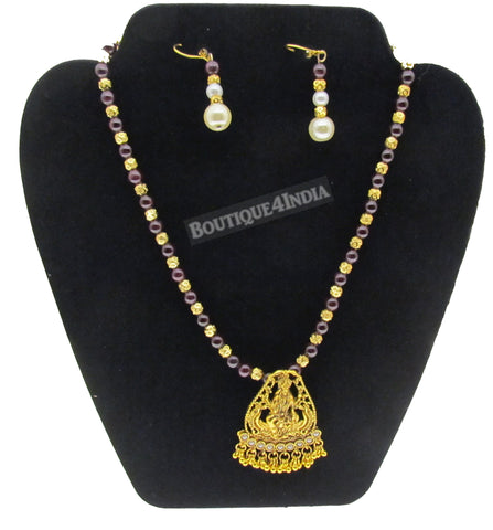 Traditional temple designer gold plated purple beads necklace set