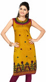 Cotton Silk kurti with nicely stitched neck in Floral Golden Color - Boutique4India Inc.