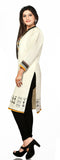 Off white Long Khadi kurti in Black and Yellow pippin and printed