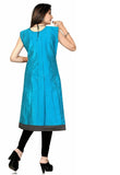 Anarkali Style Cotton Silk Short Sleeves kurti in Iris Blue - Boutique4India Inc.