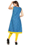 Blue Anarkali Style Short Sleeves Printed kurti with patchwork - Boutique4India Inc.