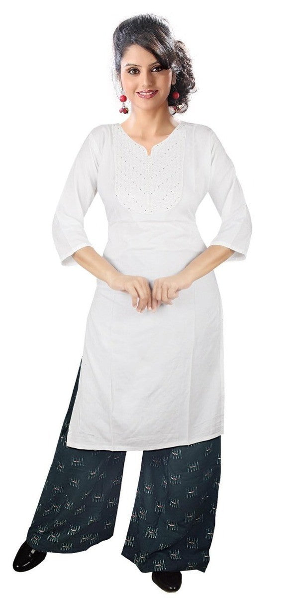 Rayon Straight Printed Kurti with grey Palazoo