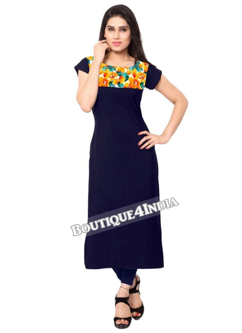 Full Navy Crepe Casual wear Printed Kurti