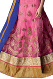 Girl's - Pink, Blue And Golden Heavy Work - Lehenga / Half Saree - Gilr's Party And Wedding Collection Lehenga Set For Special Occasions - Semi Stitched, Blouse - Ready to Stitch - Boutique4India Inc.