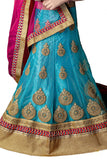 Girl's - Blue, Pink And Golden Heavy Work - Lehnga / Half Saree - Gilr's Party And Wedding Collection Lehnga Set For Special Occasions - Boutique4India Inc.