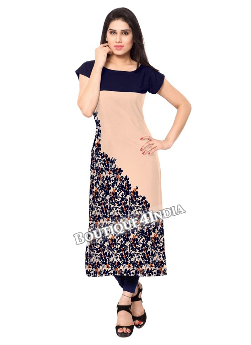 Peach Crepe Casual wear Printed Kurti