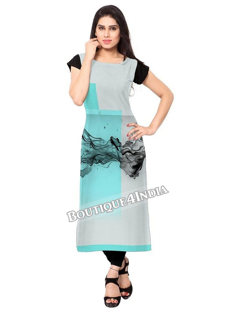 Turquoise Crepe Casual wear Printed Kurti