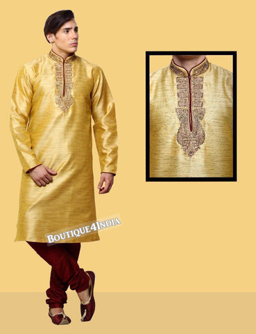Golden Banarasi brocade Men's Kurta Pyjama 