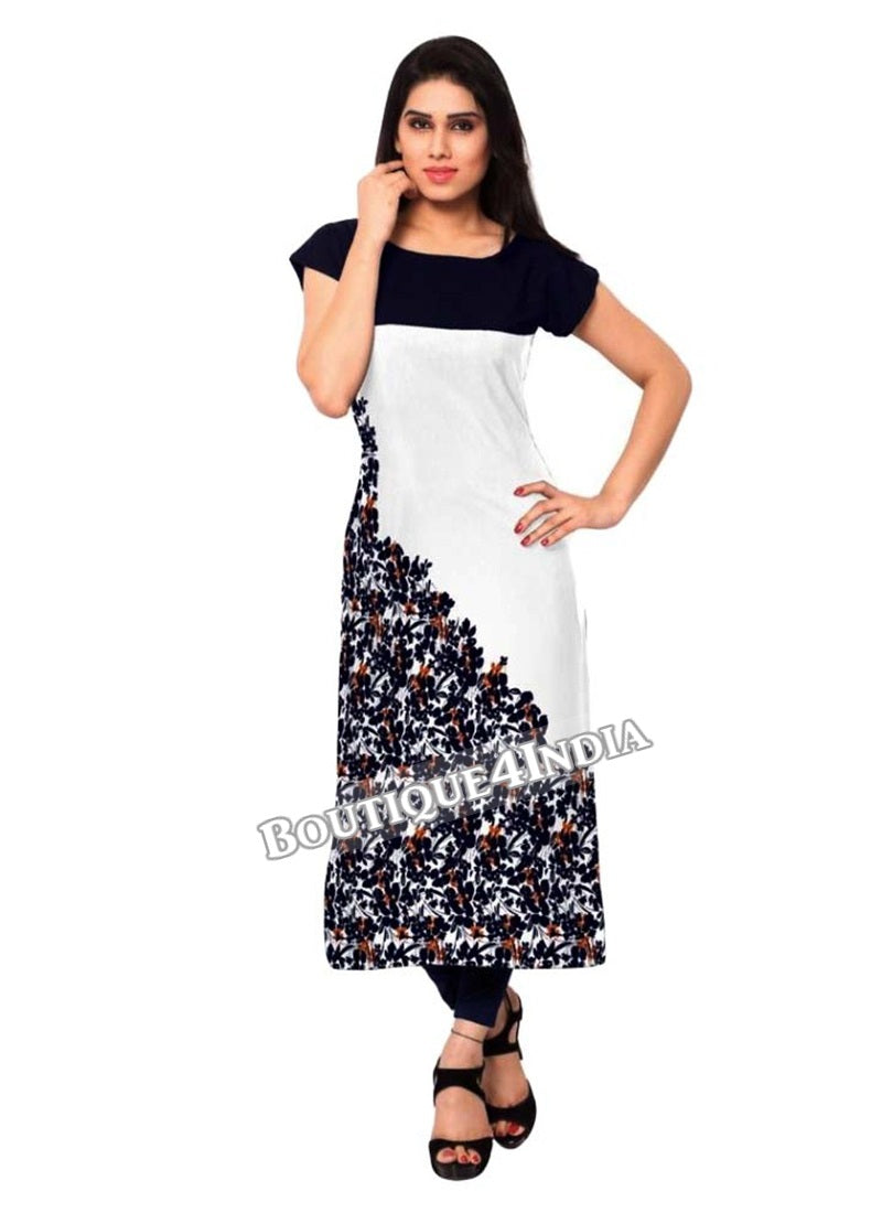 Black and white Crepe Casual wear Printed Kurti