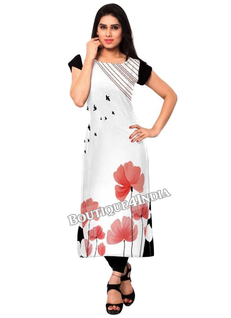 White and peach Crepe Casual wear Printed Kurti